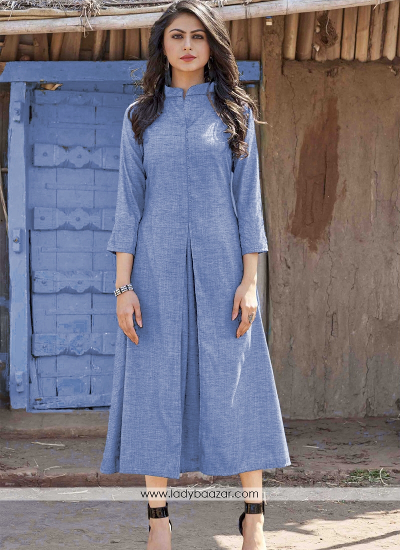 Straight 3/4th Sleeve Long Gown Style Party Wear Kurti, Size: XL